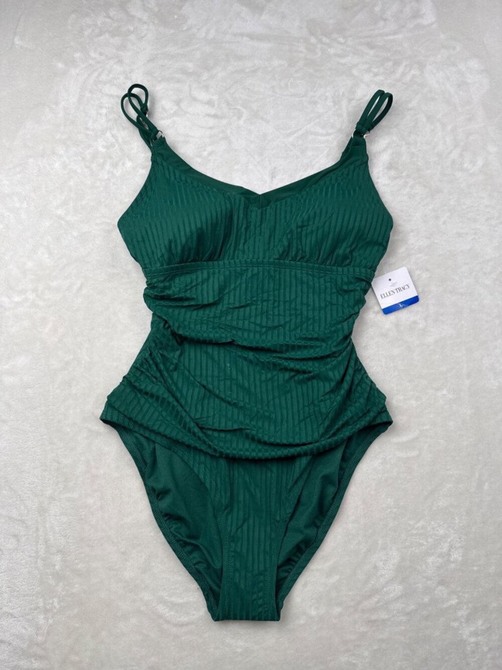 Ellen Tracy Womens Green One-Piece Swimsuit With Adjustable Straps Size Large